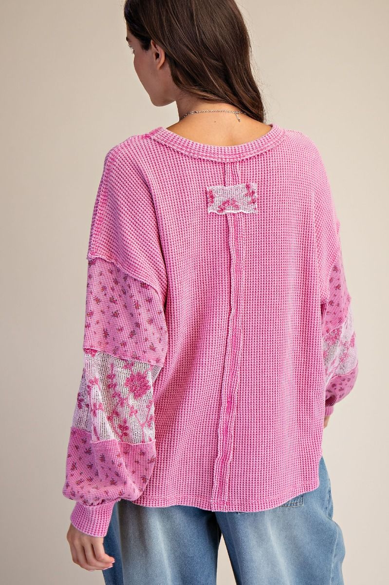 Easel Waffle Knit Floral Top