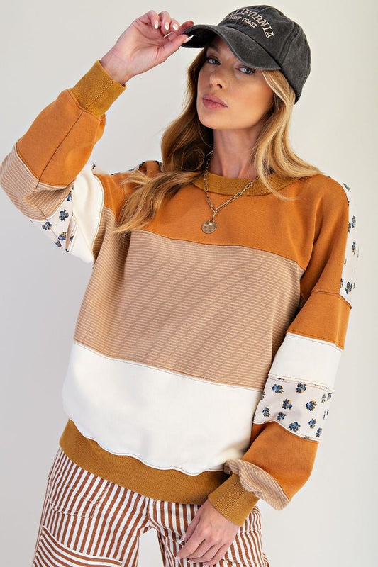 Easel Floral and Stripes Pullover