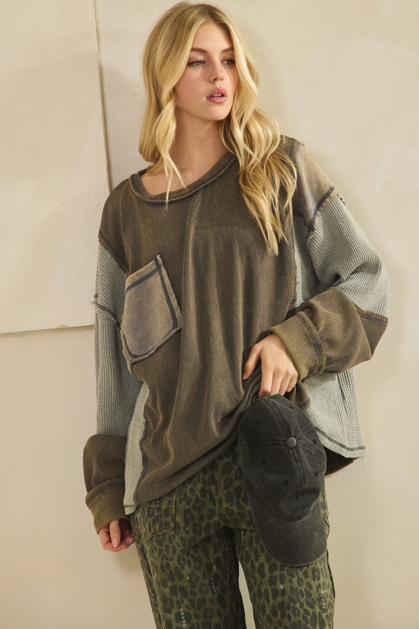 Mineral Wash Patchwork Pullover