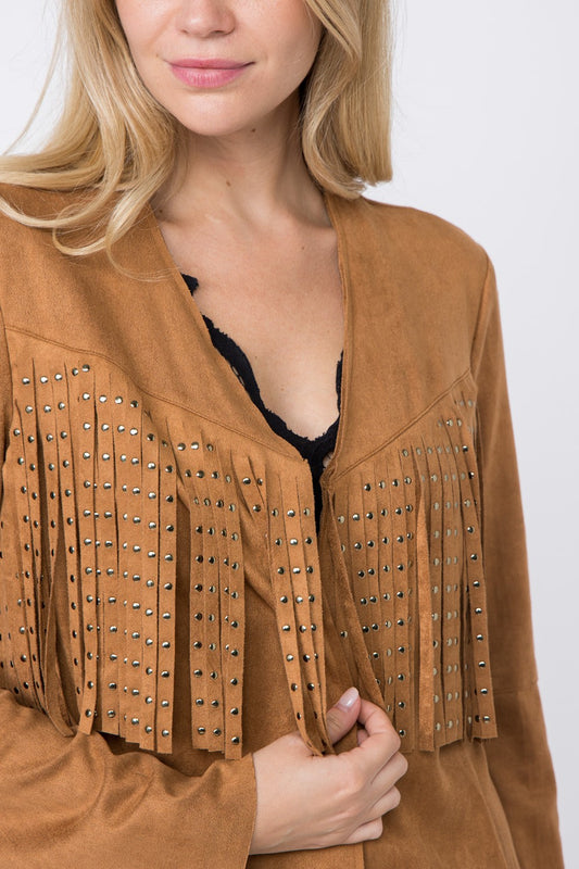 Studded Suede Jacket - Camel