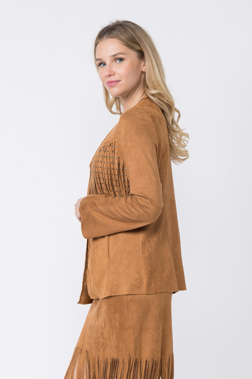 Studded Suede Jacket - Camel