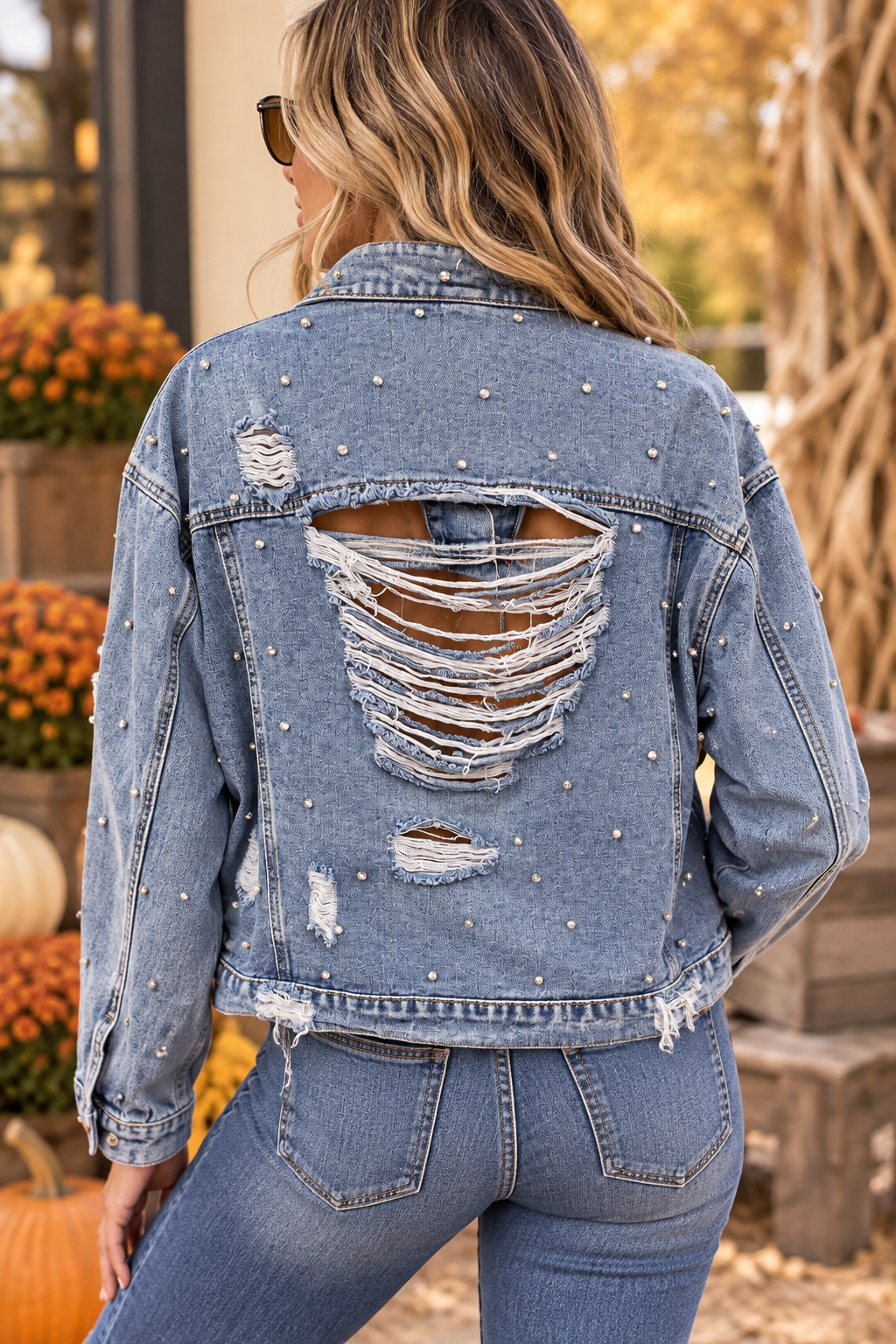 Bling& Denim Distressed Jacket