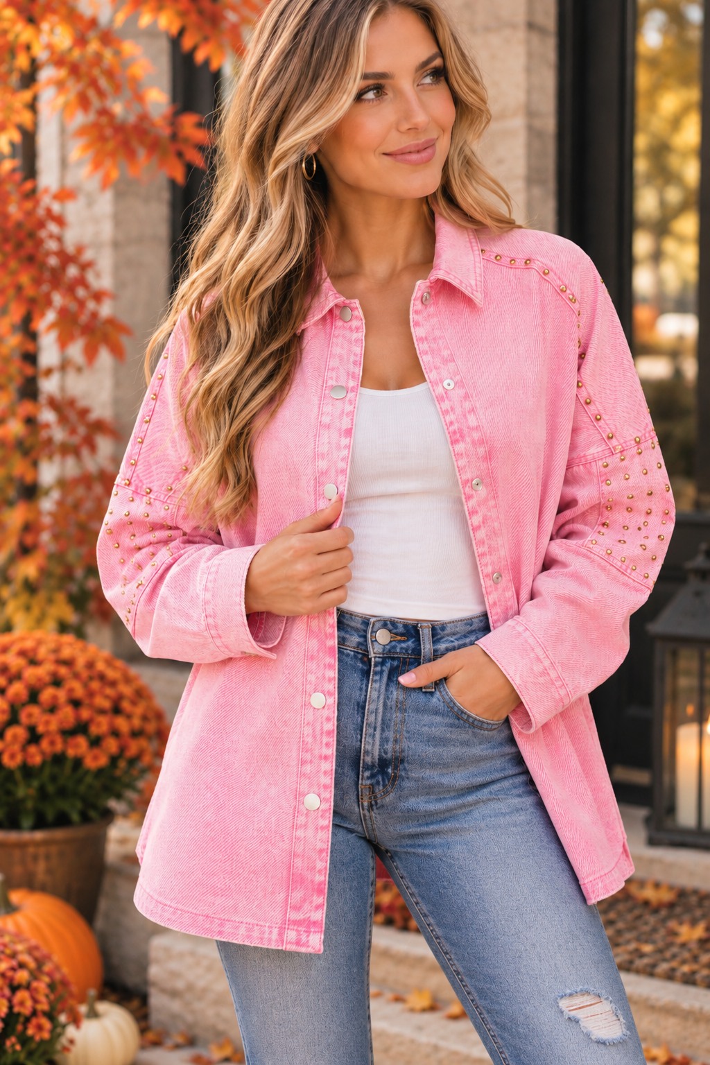 Pink Rebel Studded Denim Jacket