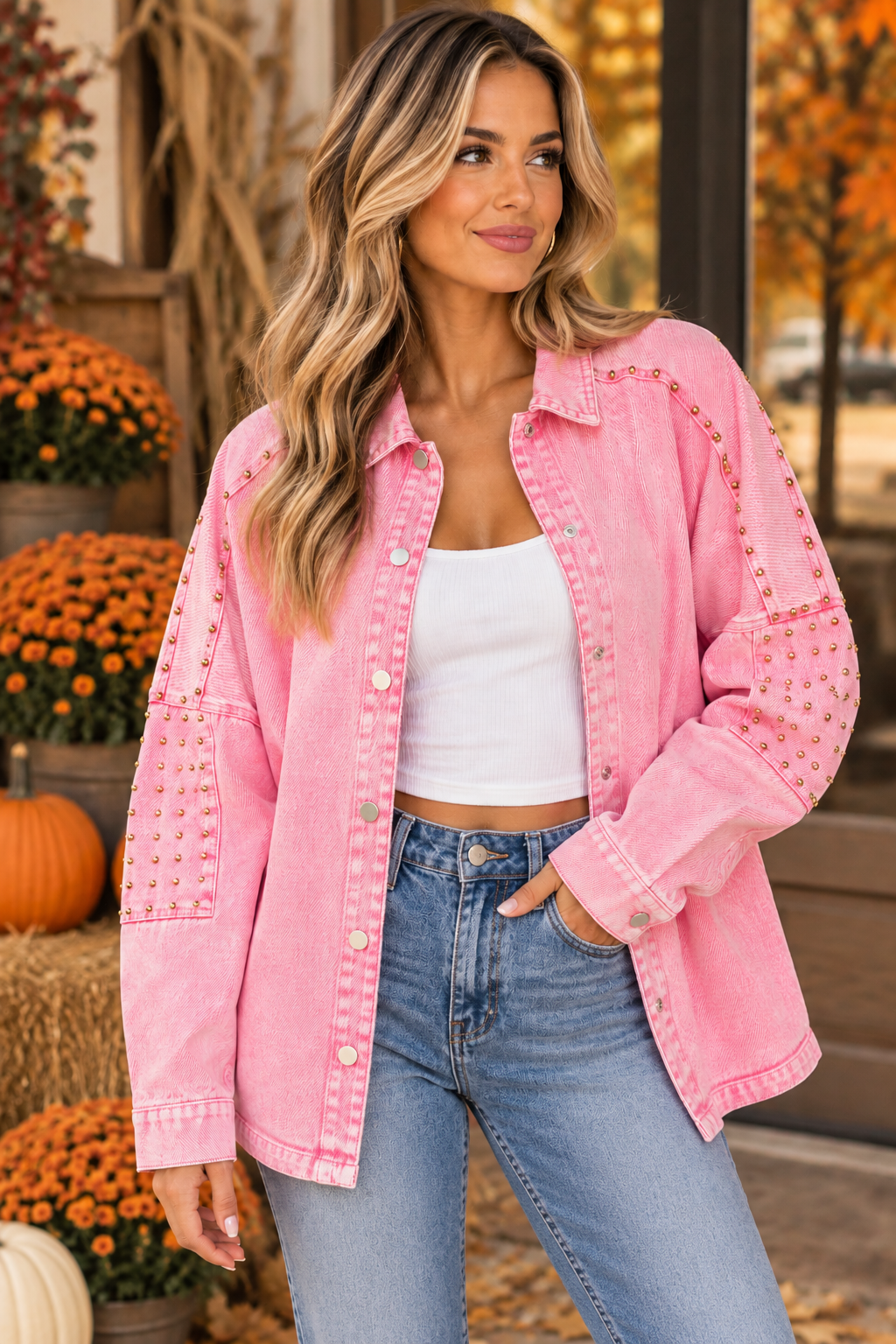 Pink Rebel Studded Denim Jacket