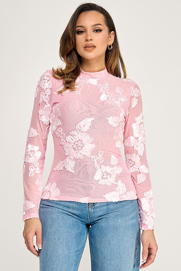 Soft Petals Mesh Layer Top - Pink
