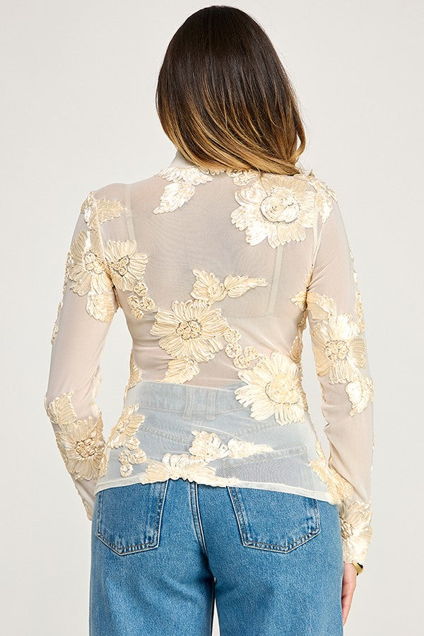 Soft Petals Mesh Layer Top - Taupe