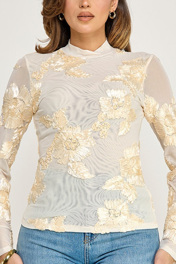 Soft Petals Mesh Layer Top - Taupe