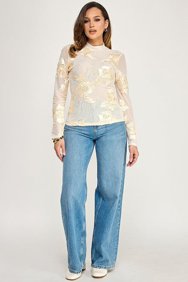 Soft Petals Mesh Layer Top - Taupe