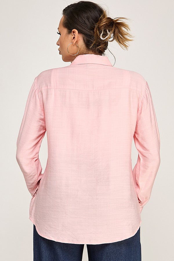 Floral Thread Embroidered Top - Pink