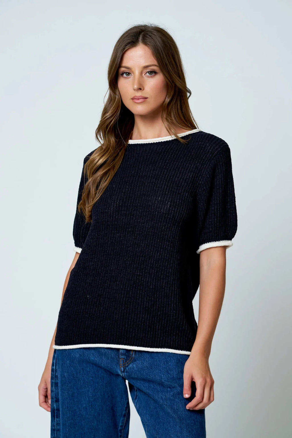 The Hadley Contrast Knit Top - Black