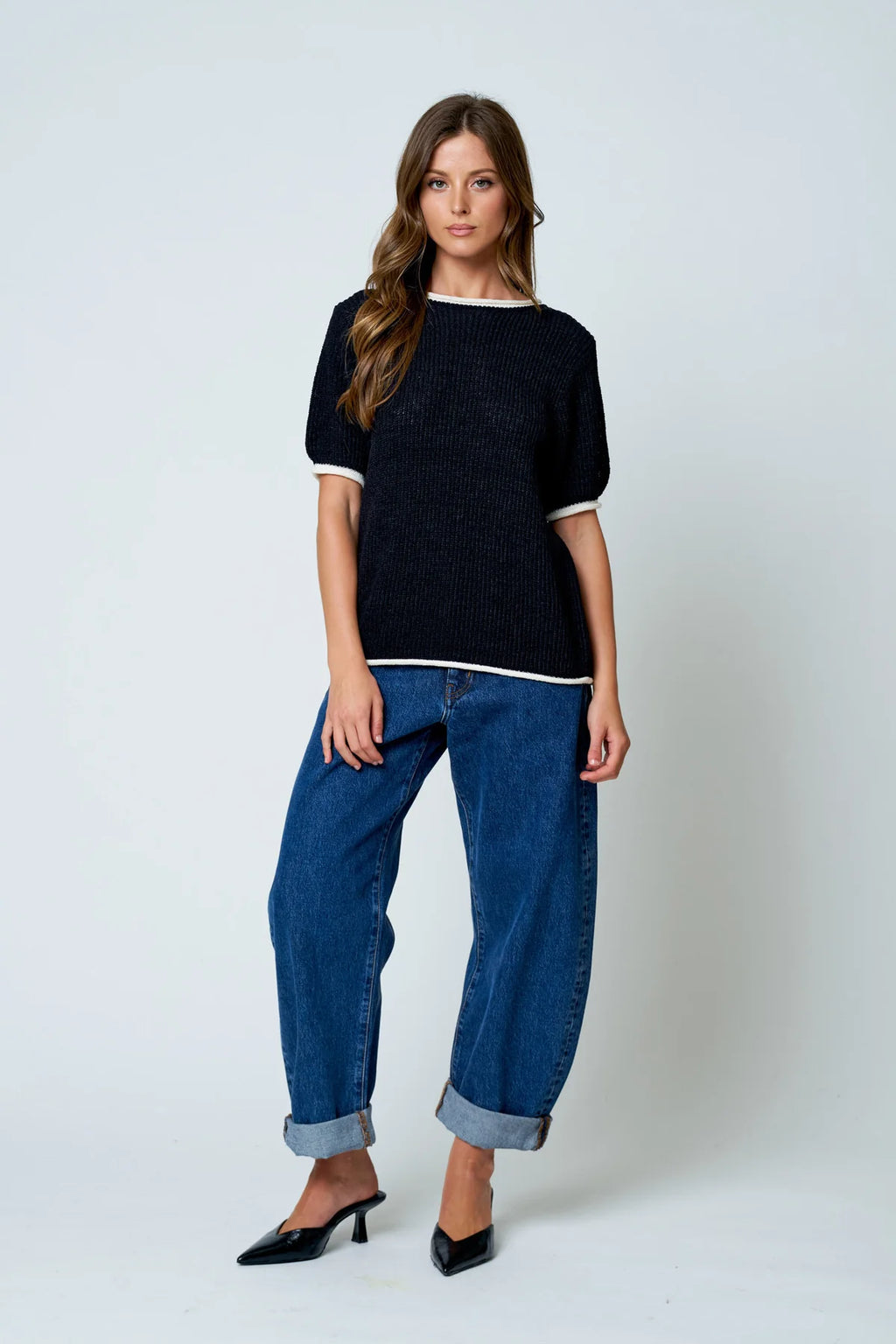 The Hadley Contrast Knit Top - Black