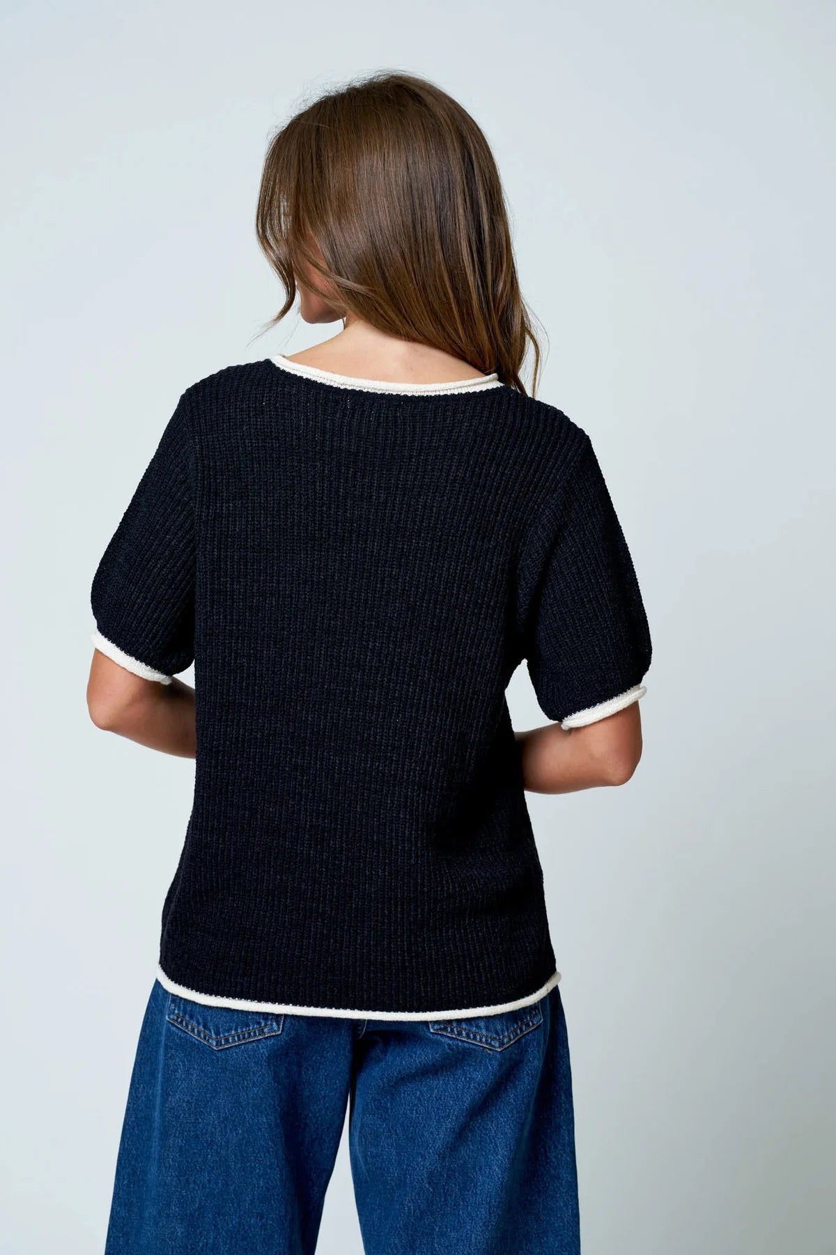 The Hadley Contrast Knit Top - Black