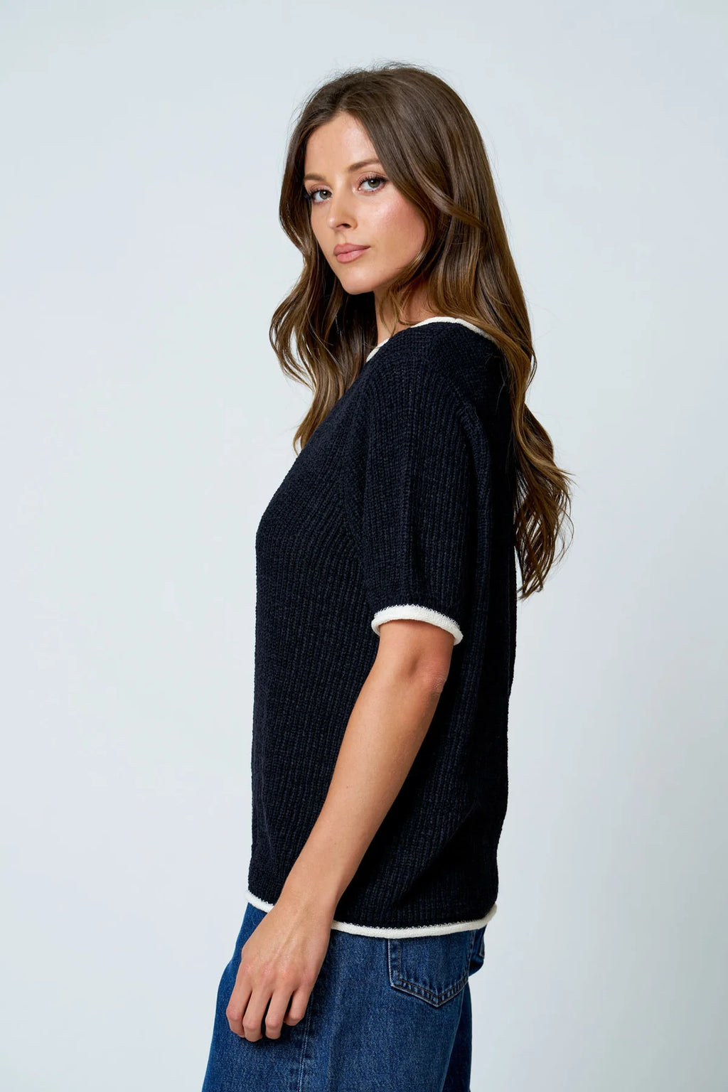The Hadley Contrast Knit Top - Black