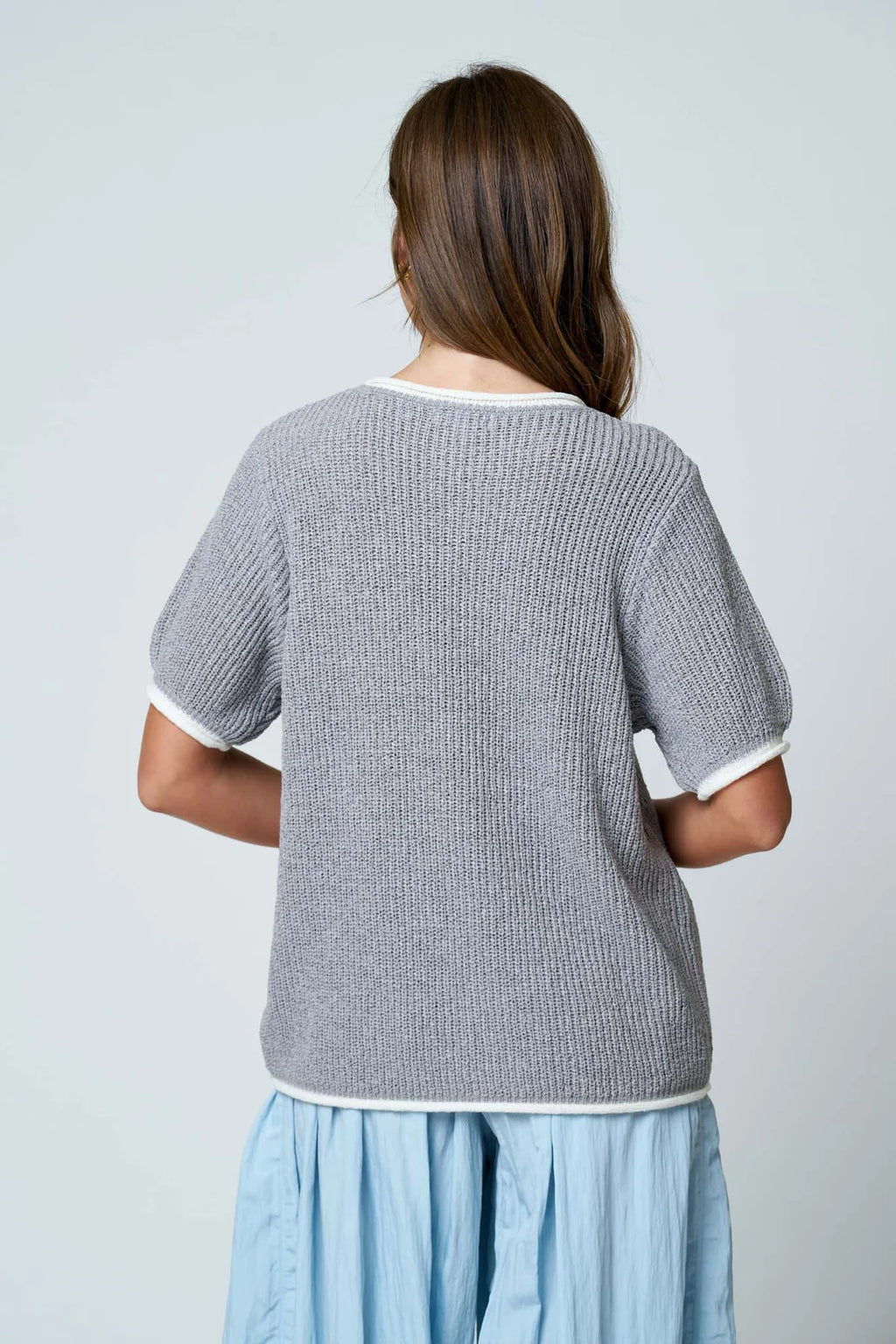 The Hadley Contrast Knit Top - Gray