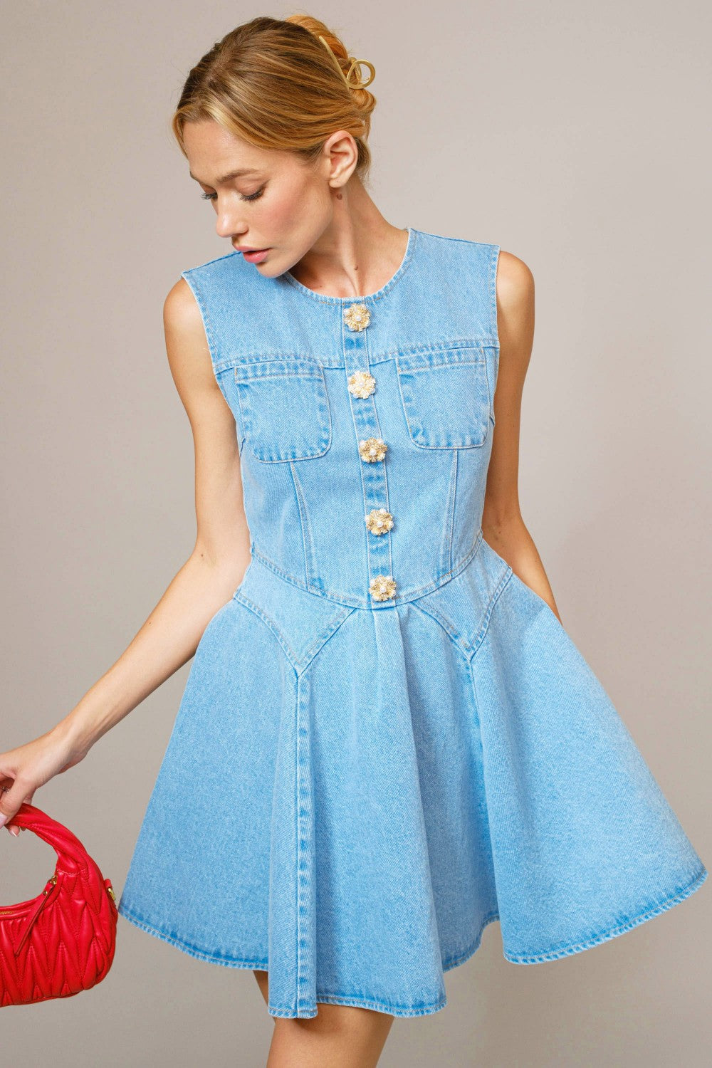 The Marlowe Jeweled Button Dress