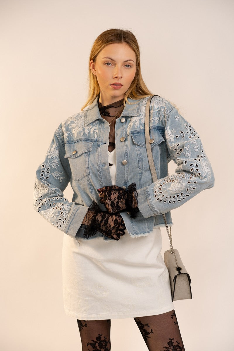 Floral Embroidered Denim Jacket