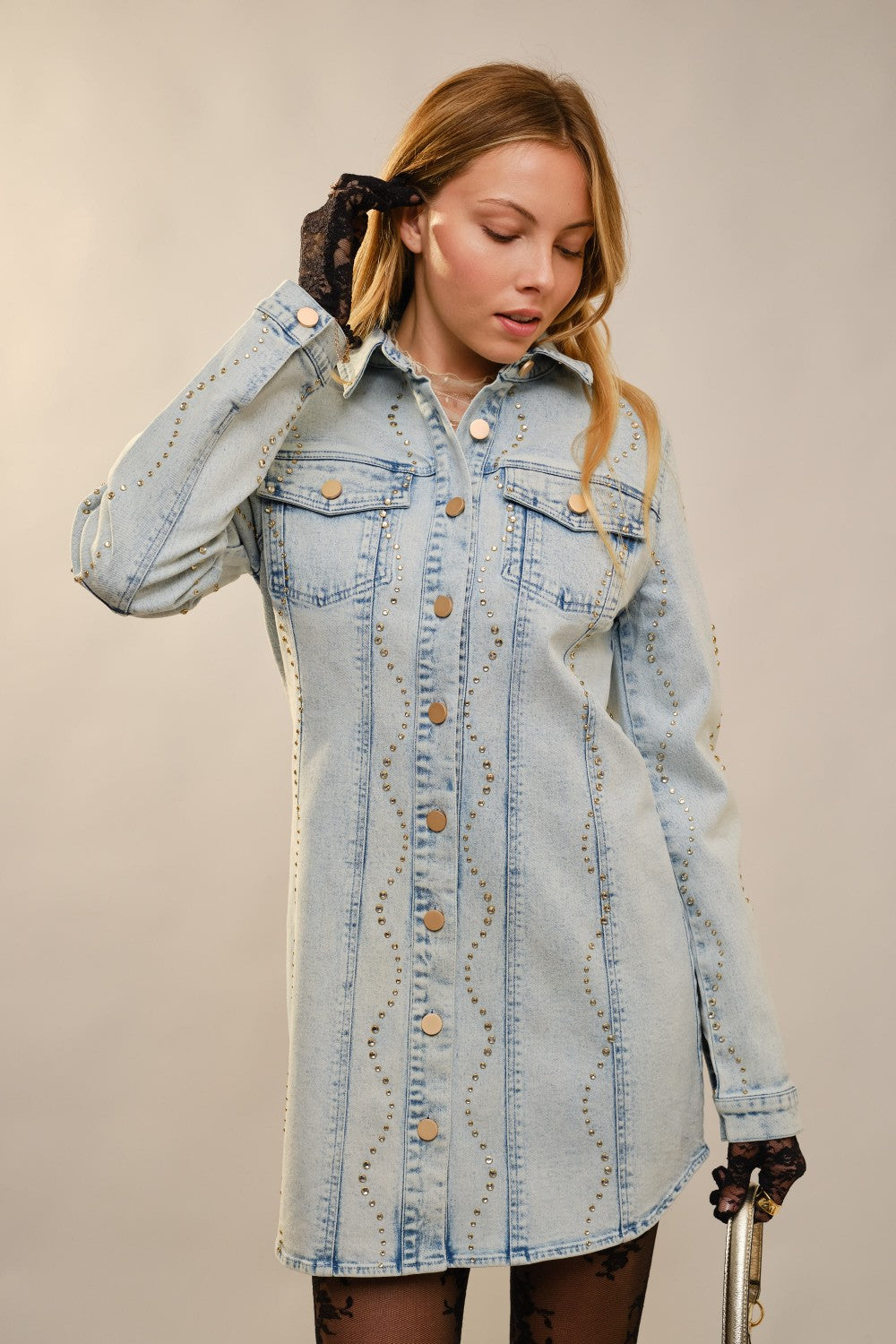 The Stella Rhinestone Denim Dress