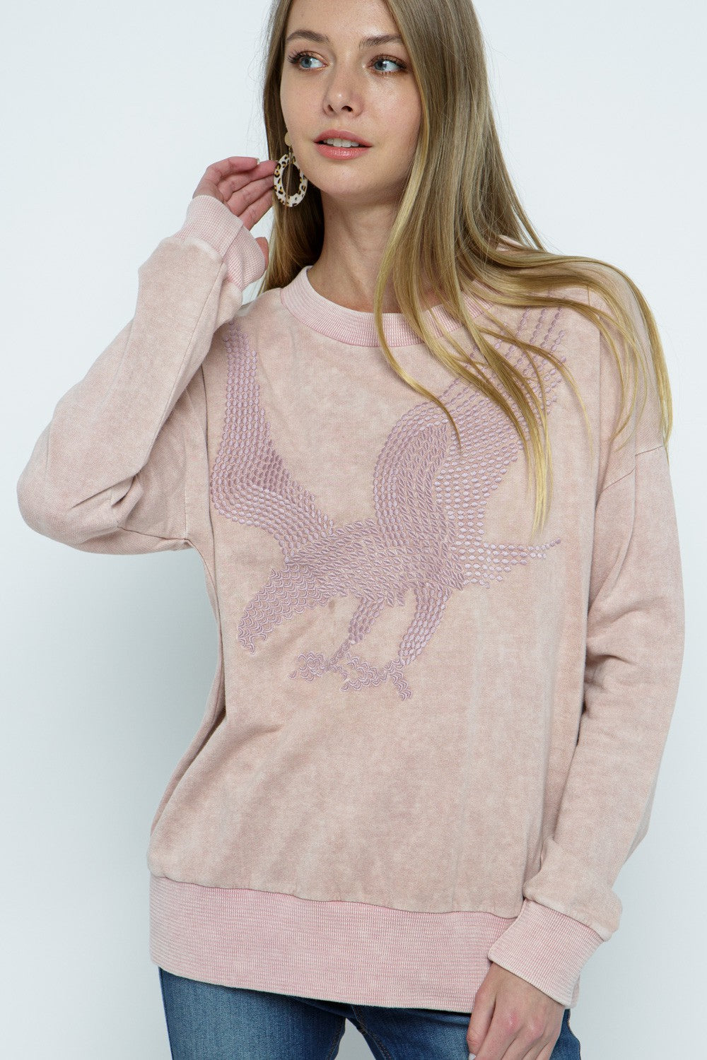 Mineral Wash Embroidered Pullover