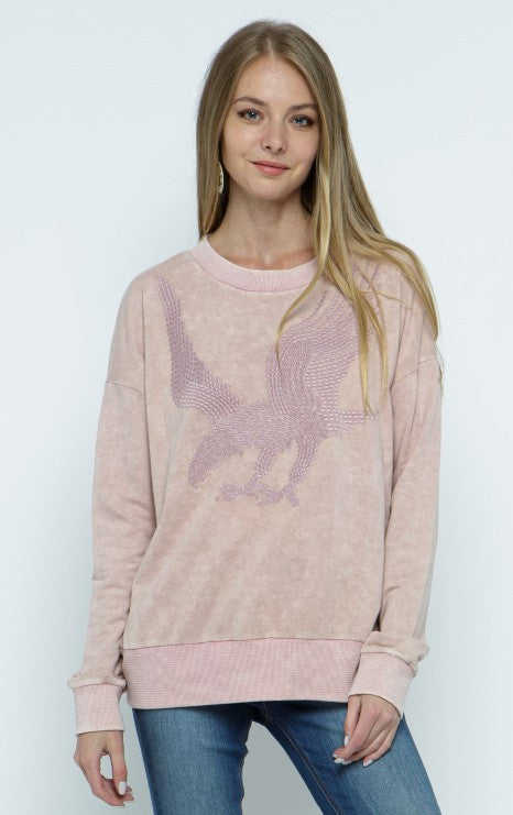 Mineral Wash Embroidered Pullover