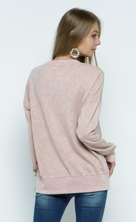 Mineral Wash Embroidered Pullover