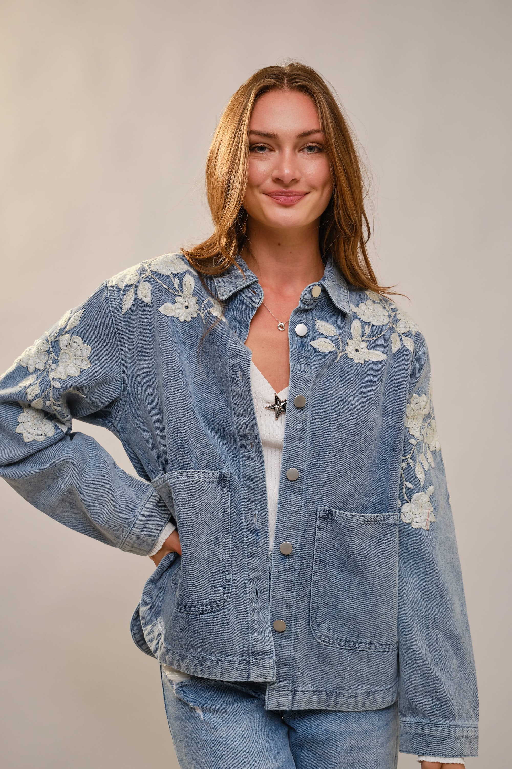 Floral Embroidered Denim Jacket