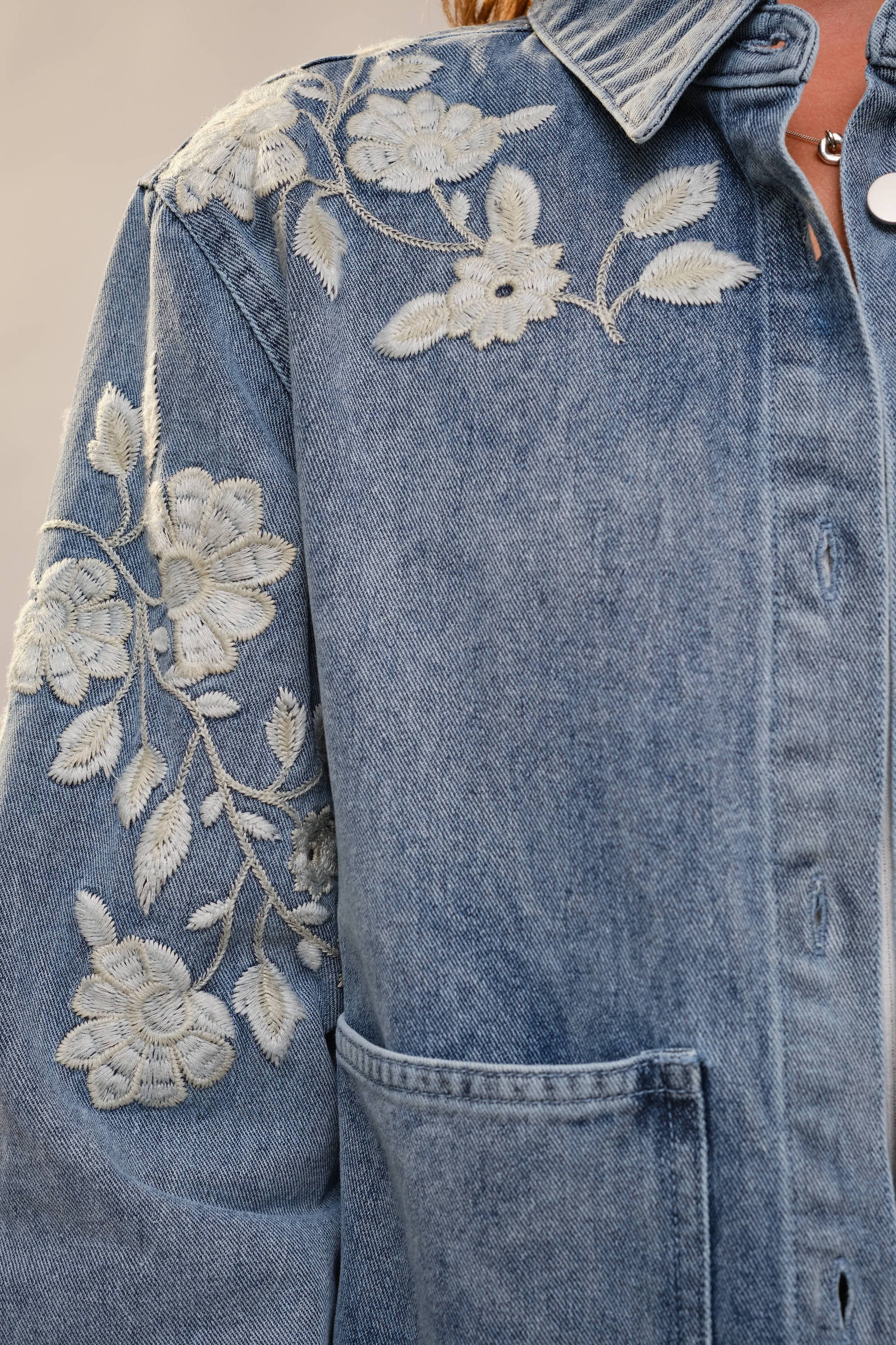 Floral Embroidered Denim Jacket – Pink Fleur Boutique