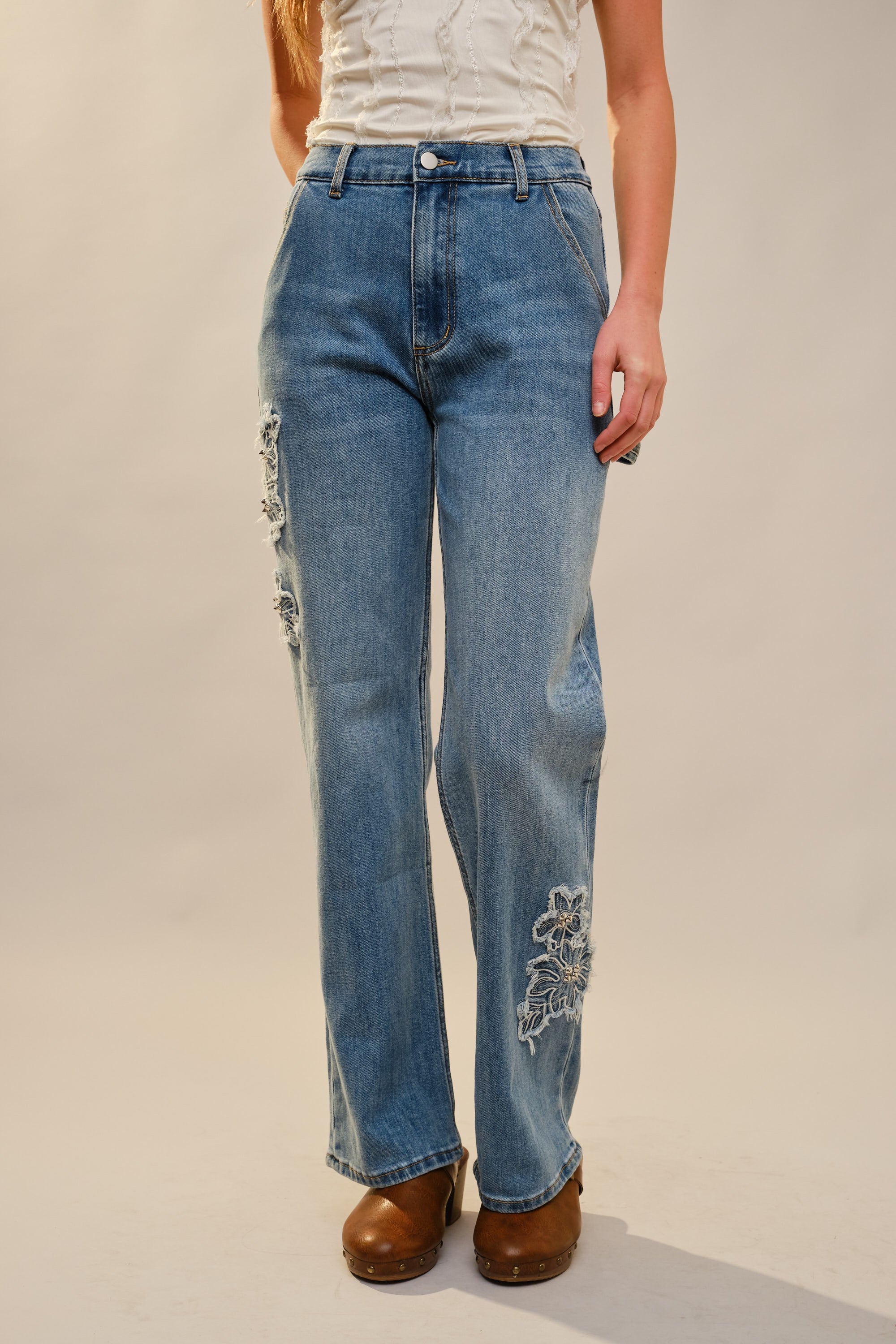 Floral Patches Jeans