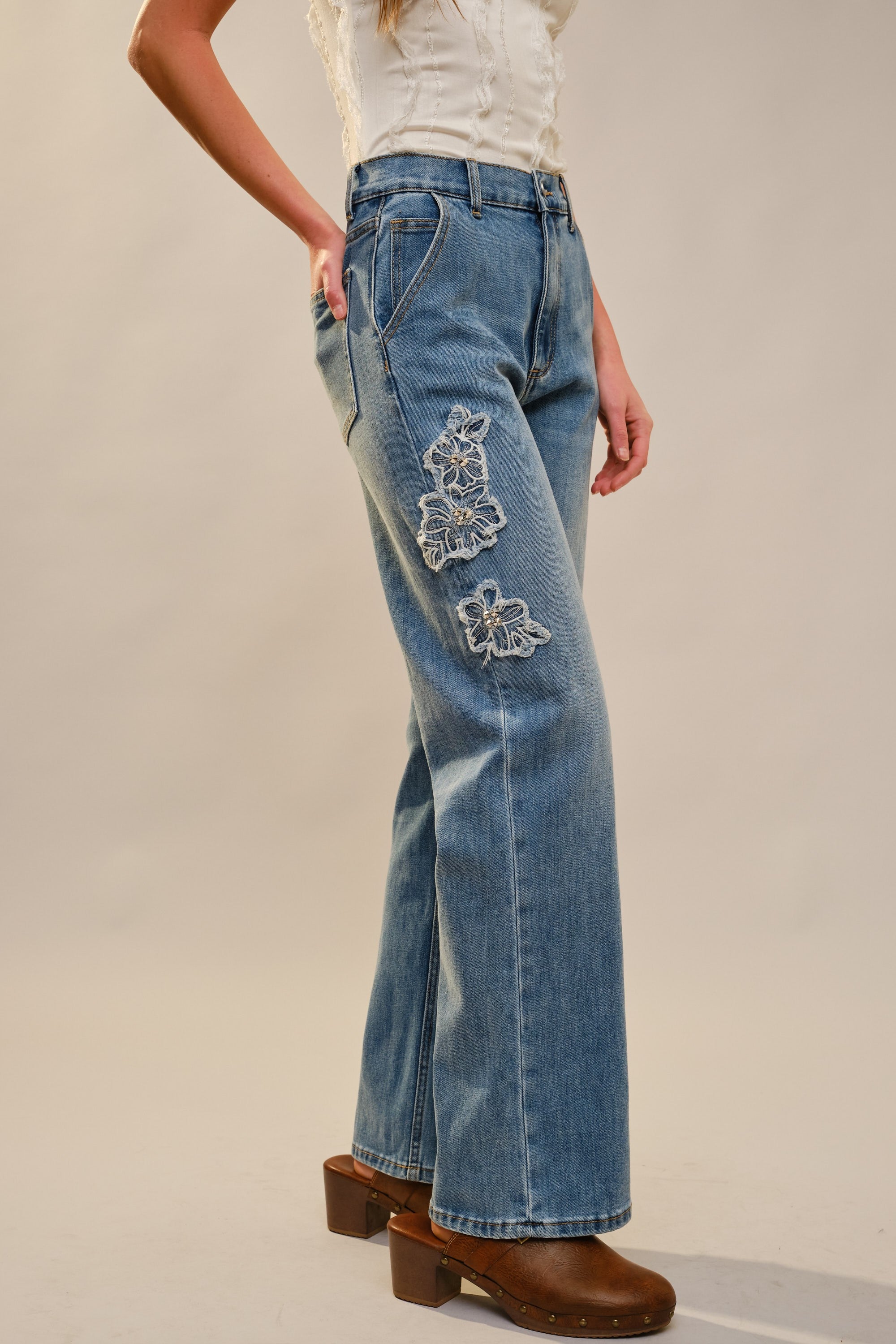 Floral Patches Jeans
