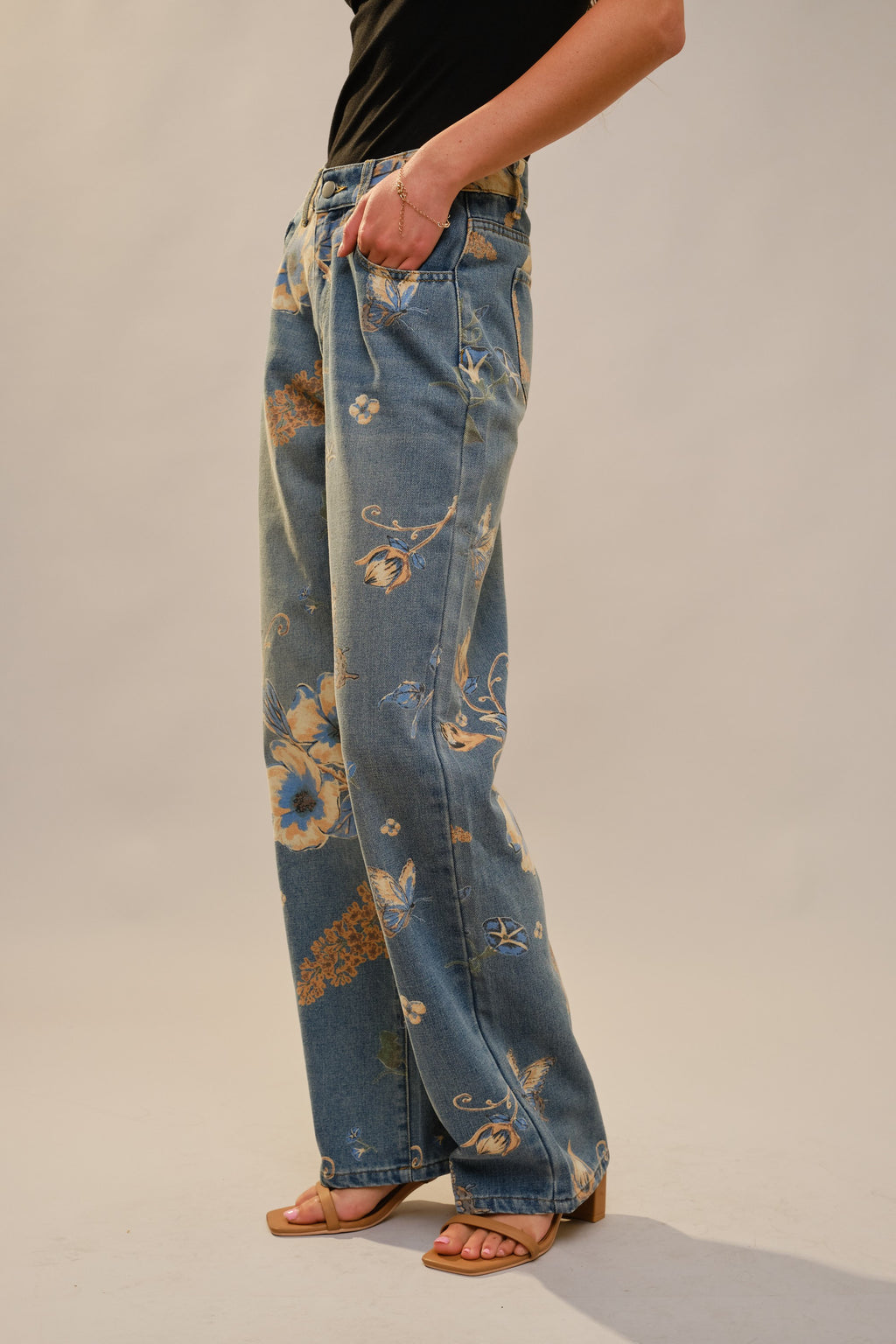 Floral Print Jeans