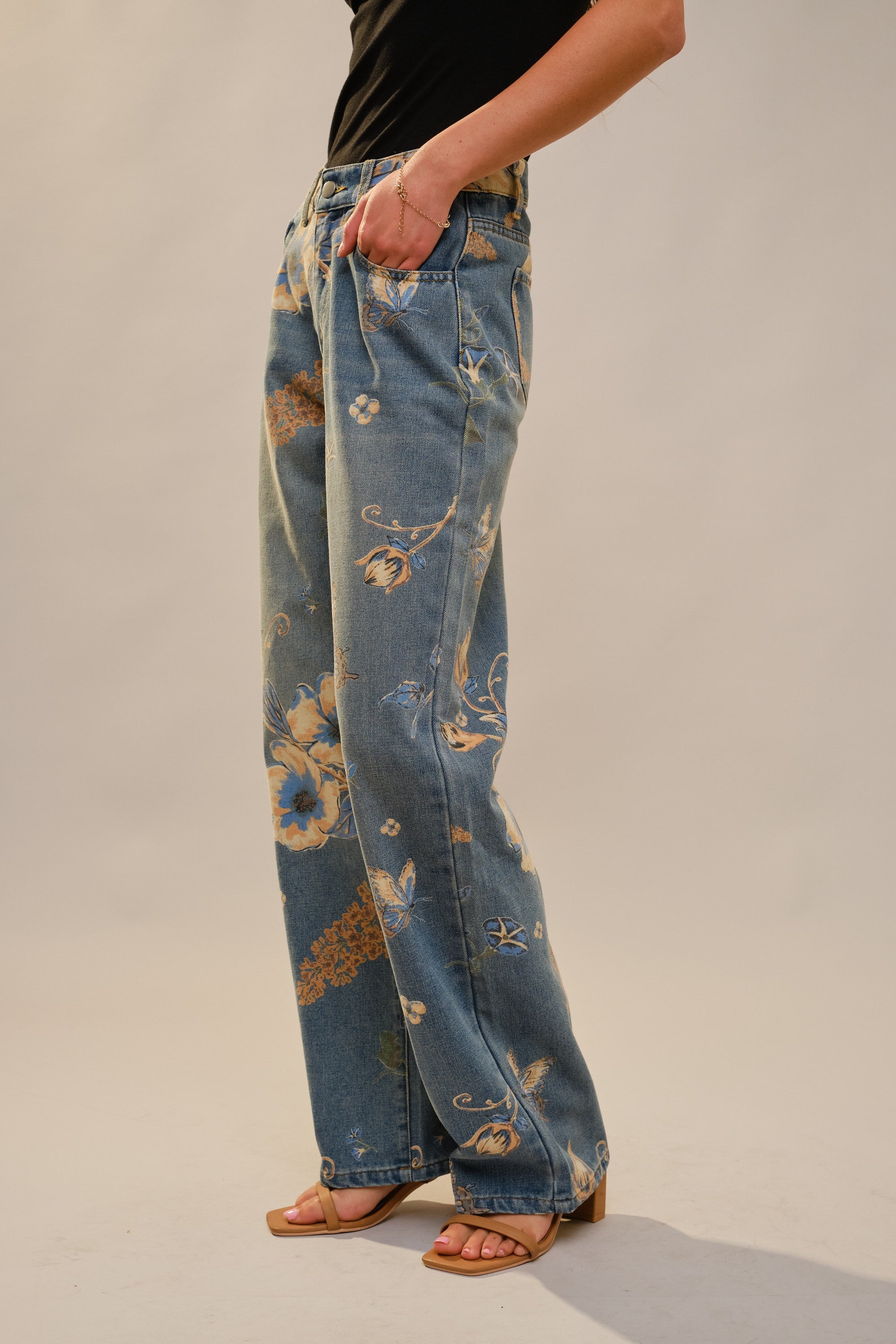 Floral Print Jeans