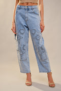 Embroidered Cargo Jeans