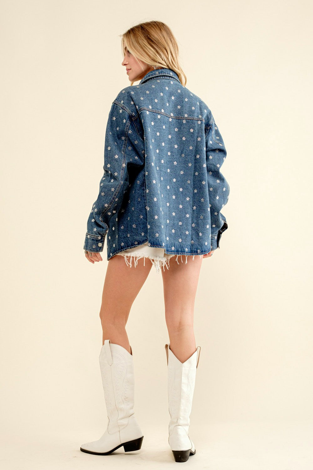 Star Embellished Denim Shacket