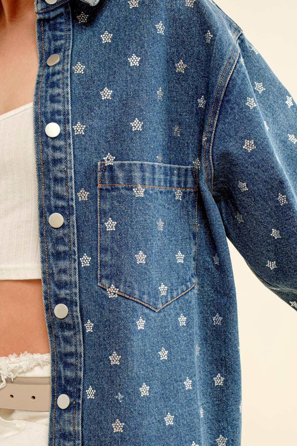 Star Embellished Denim Shacket