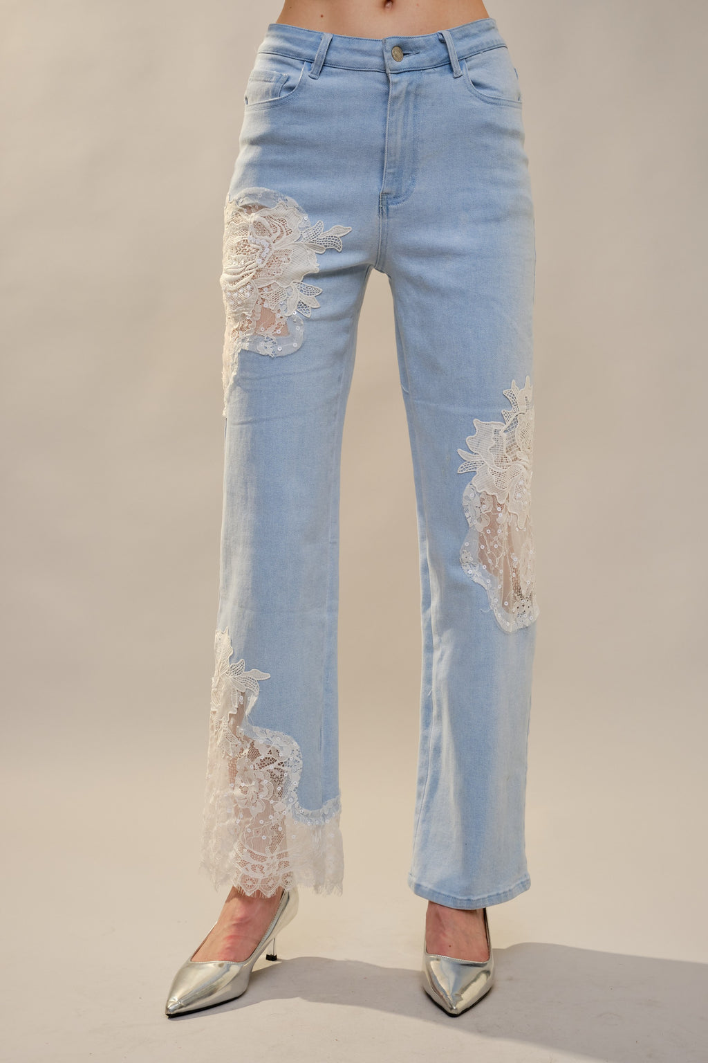 Lace Patchwork Wide Leg Jeans