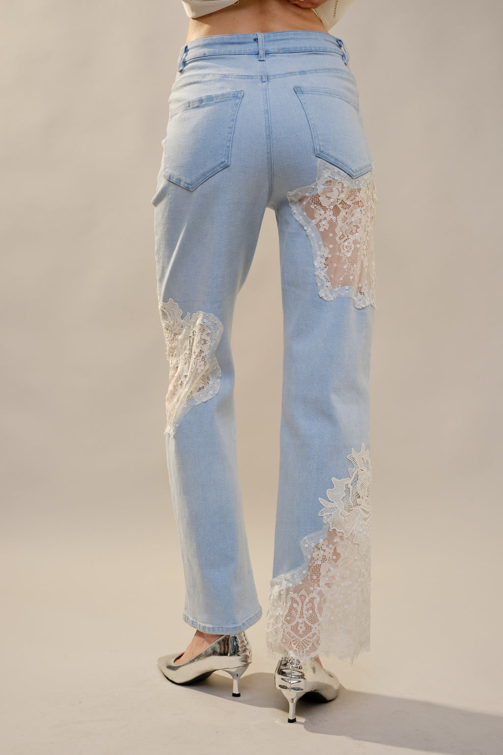 Lace Patchwork Wide Leg Jeans
