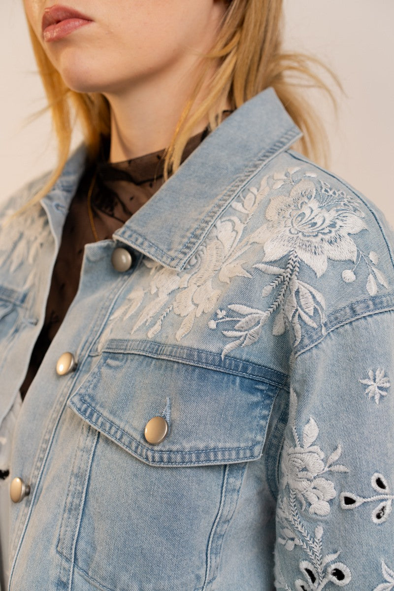 Floral Embroidered Denim Jacket