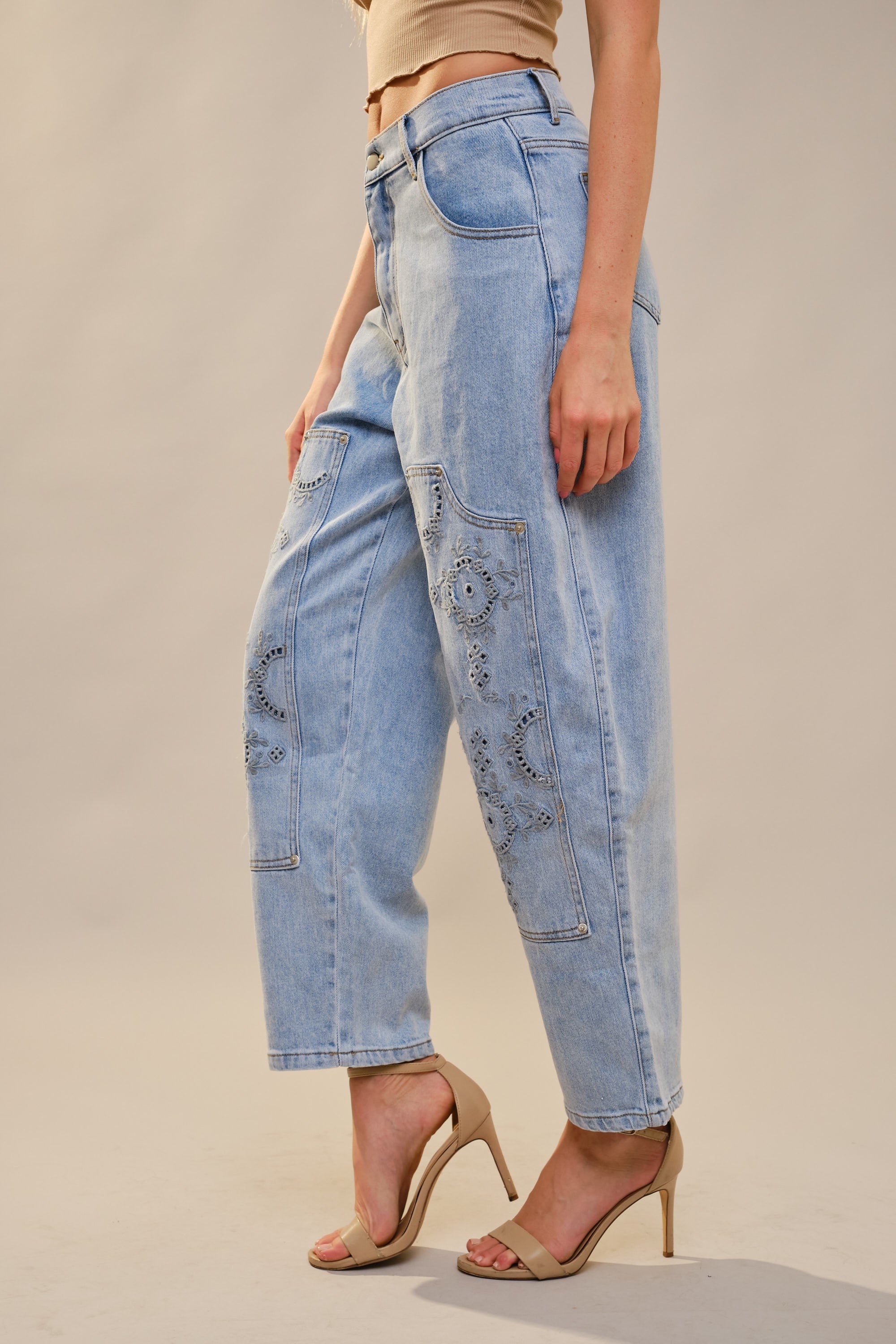 Embroidered Cargo Jeans