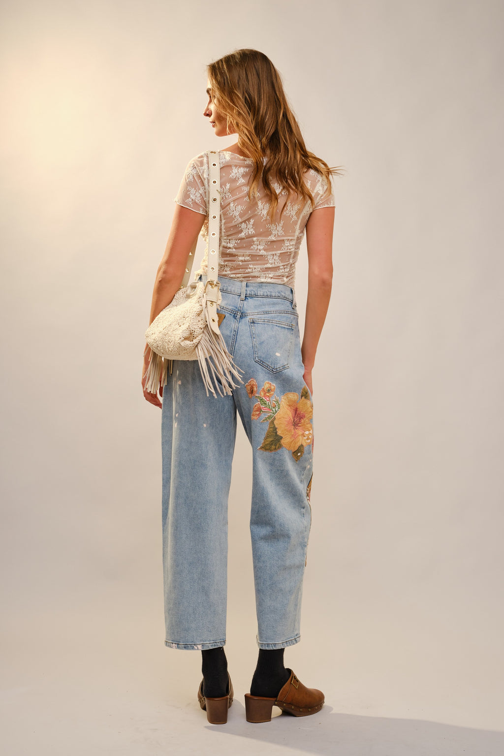 Floral Patch Barrel Jeans