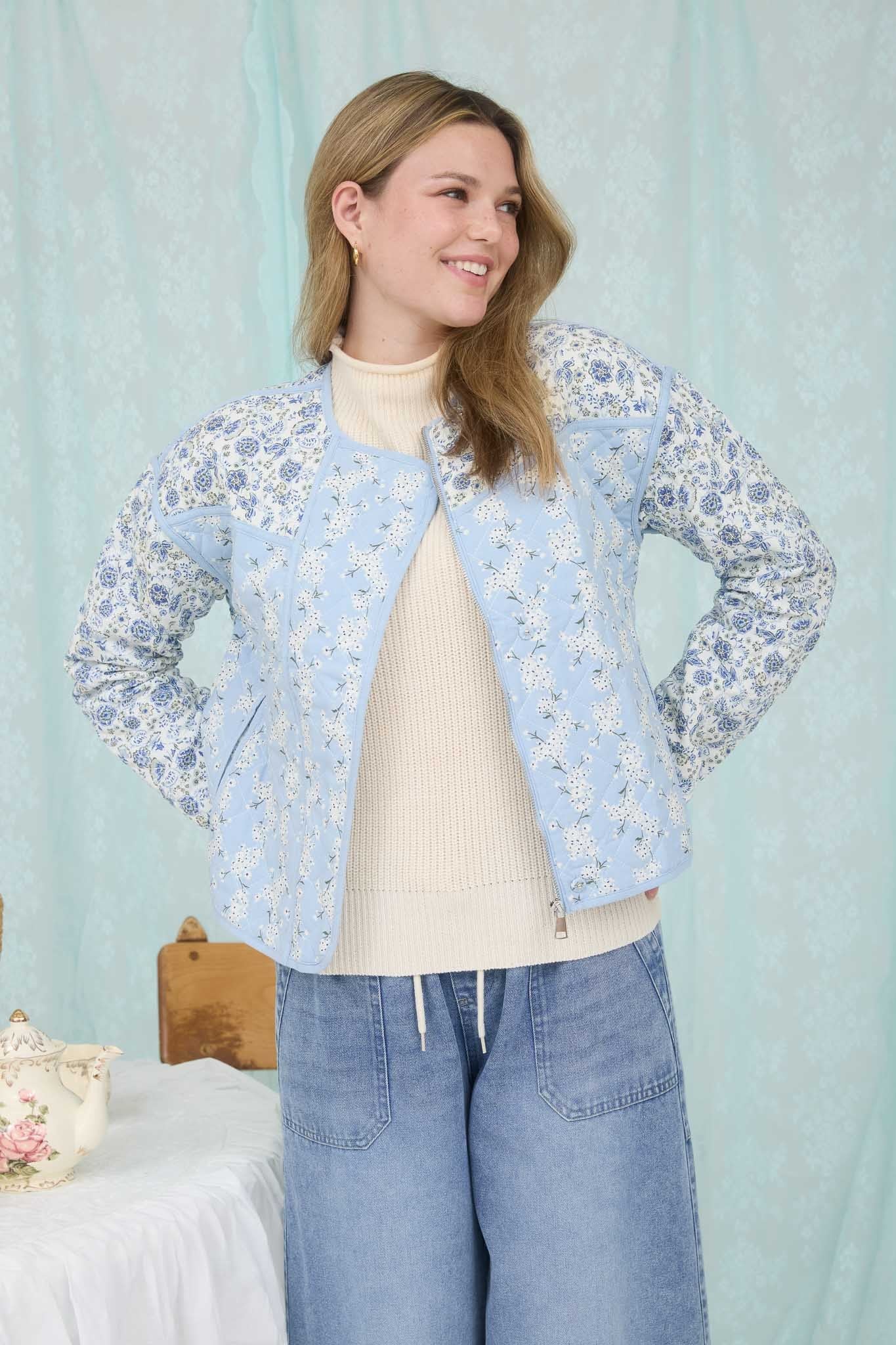 Floral Quilted Jacket - Blue