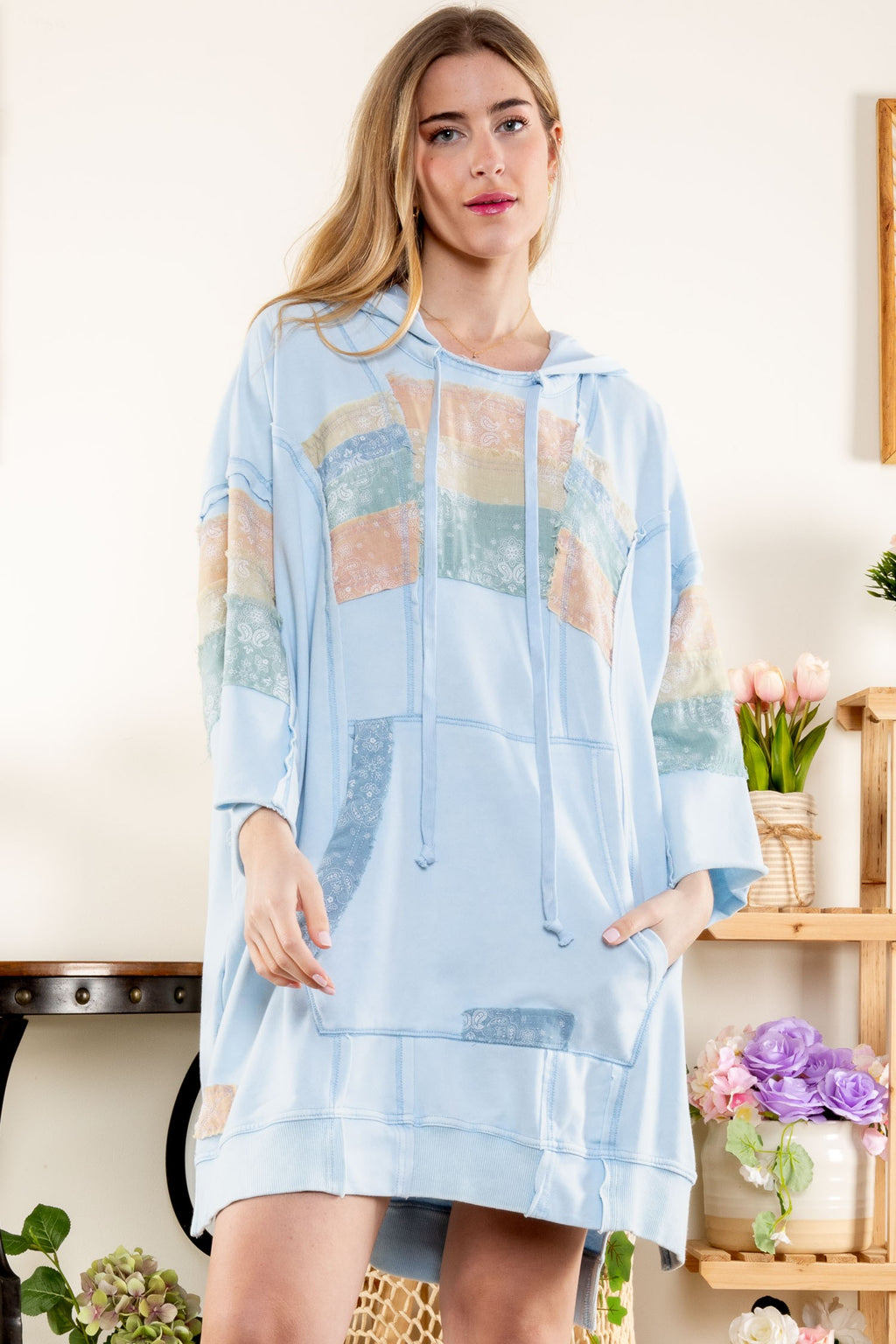 The Haven Patch Hoodie Dress Blue