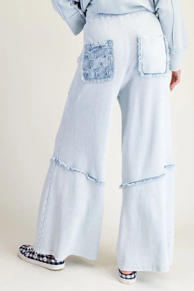Easel Wild Sky Patch Terry Pants Blue