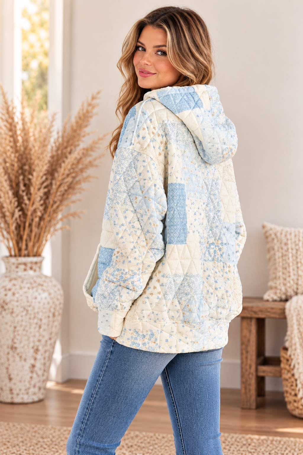 Bluebell Patchwork Quilted Hoodie