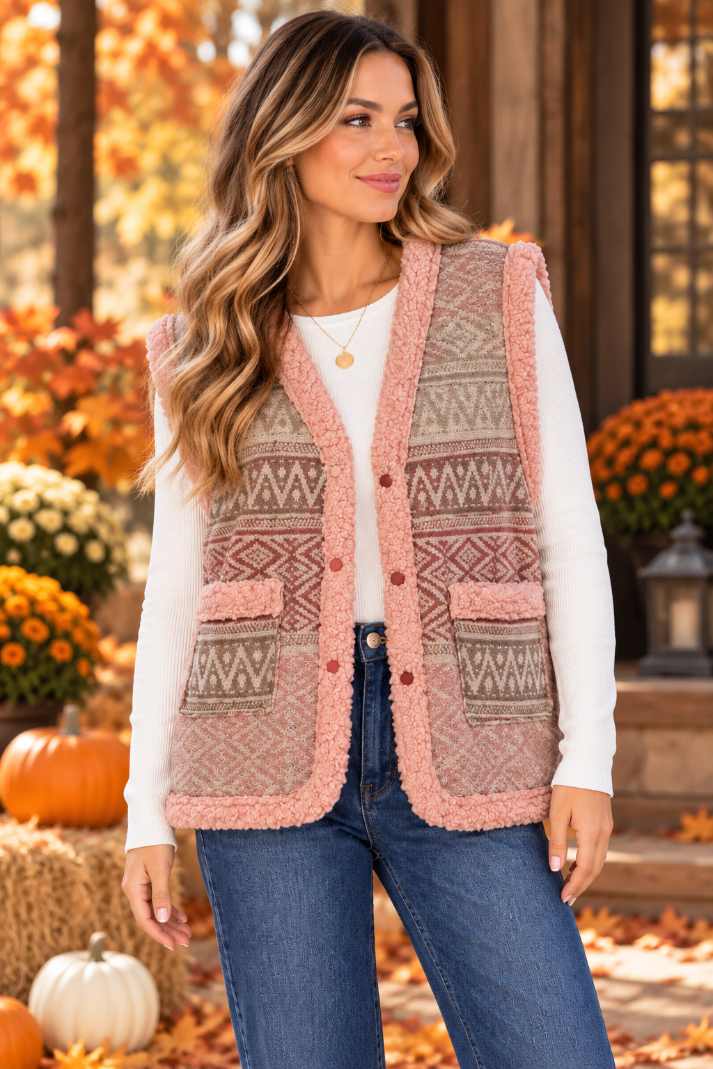 EASEL Blushing Aspen Sherpa Vest