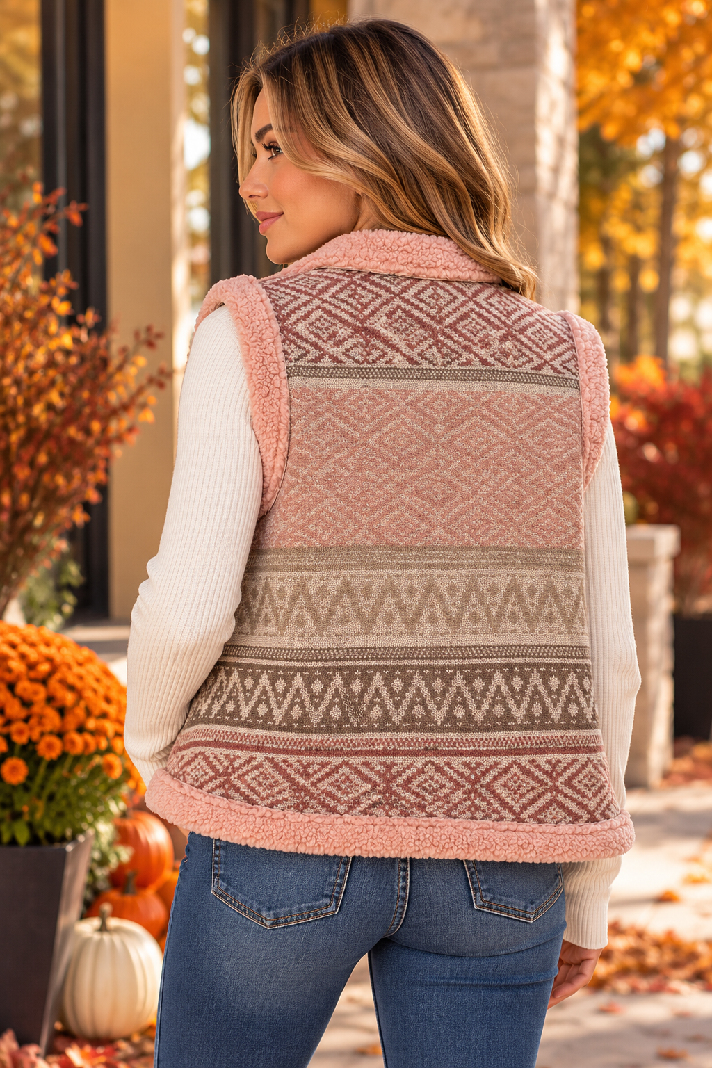 EASEL Blushing Aspen Sherpa Vest