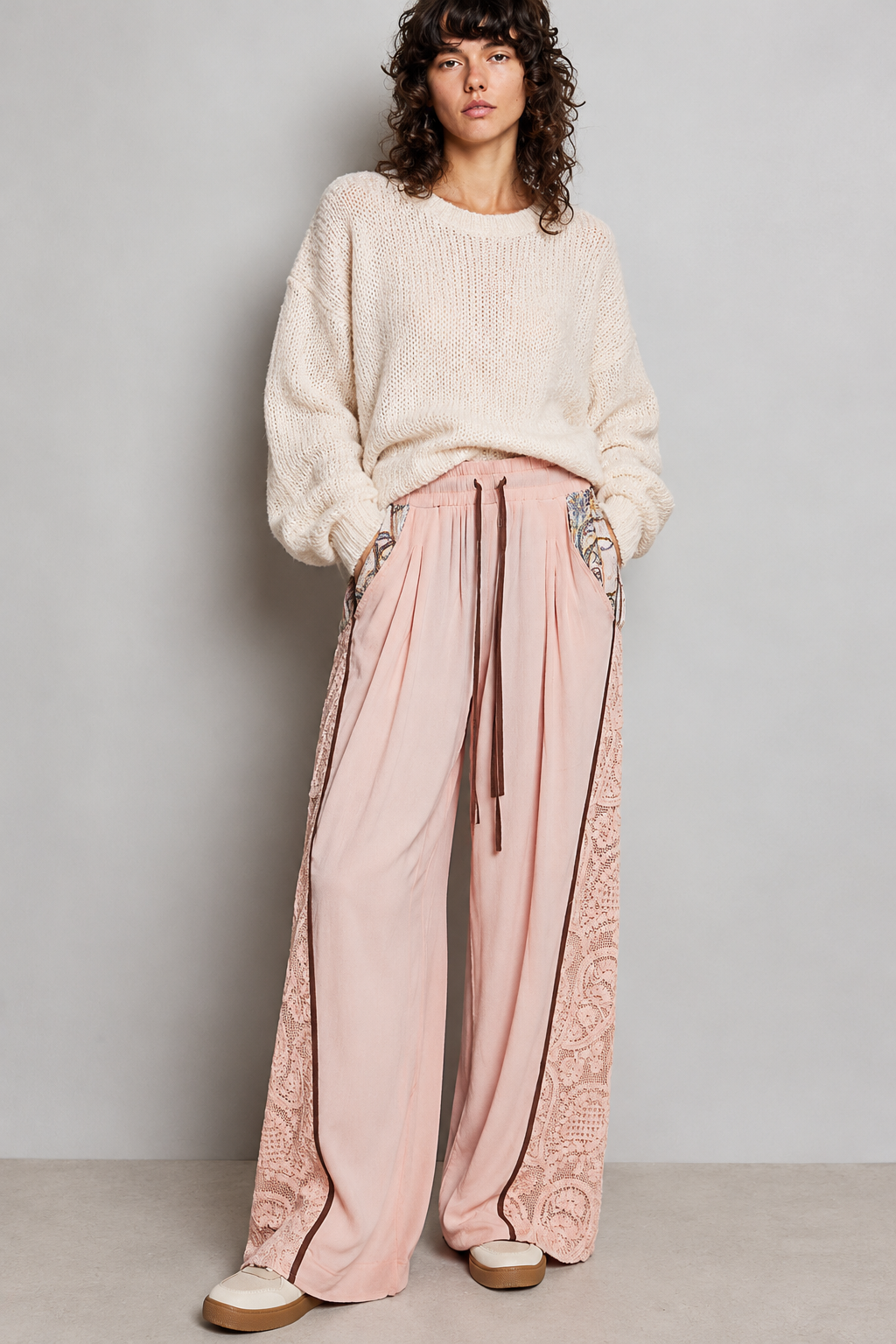 POL Blushing Boho Lace Wide Leg Pants