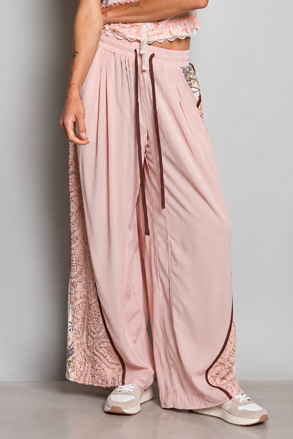 POL Blushing Boho Lace Wide Leg Pants