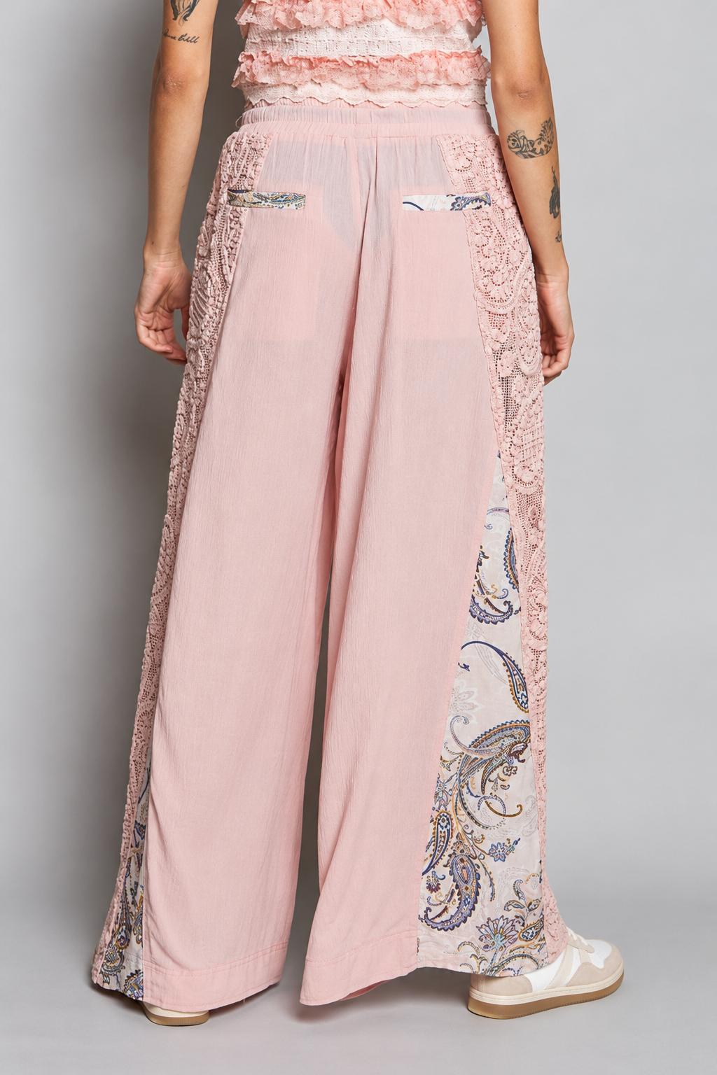POL Blushing Boho Lace Wide Leg Pants
