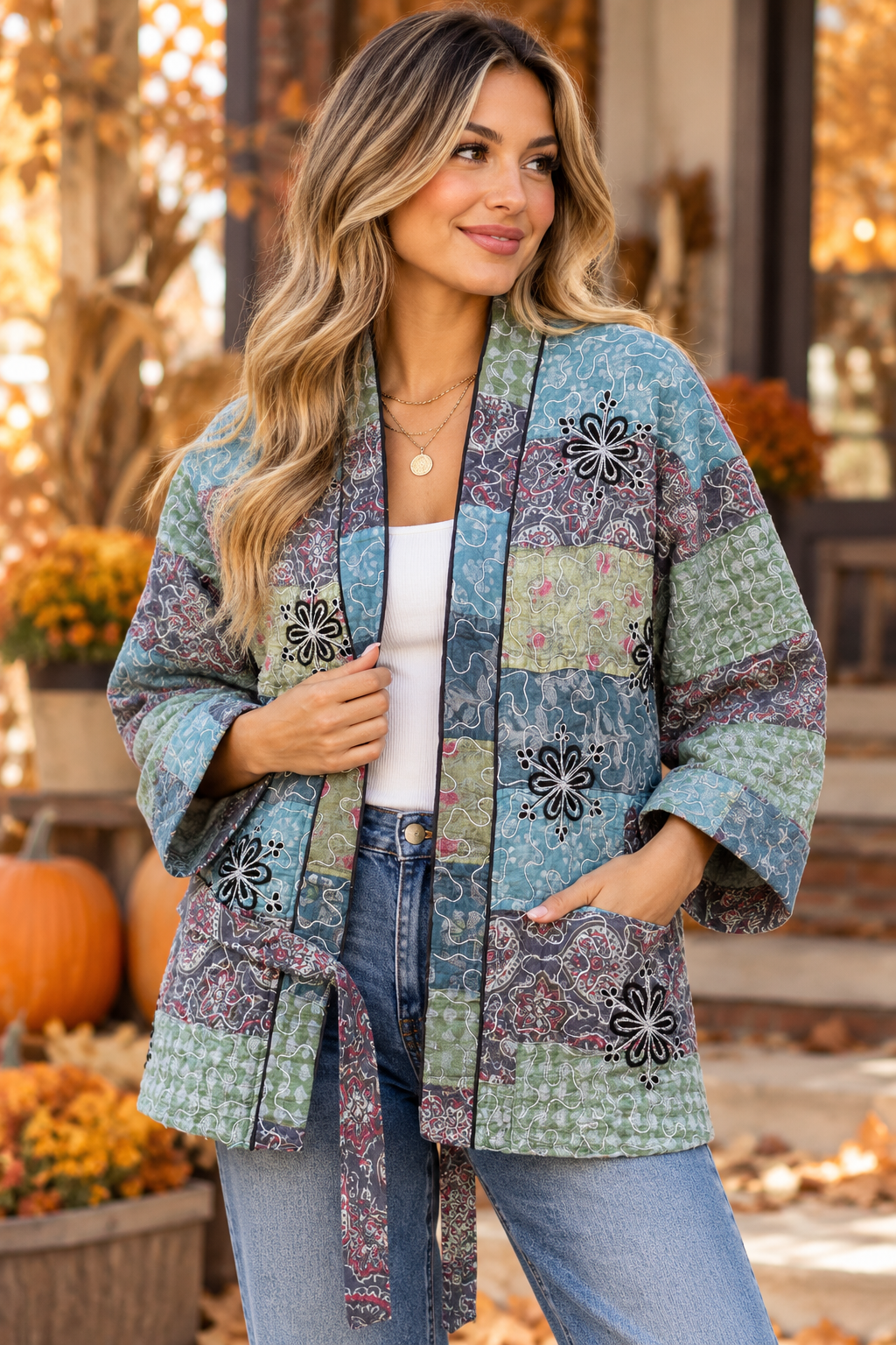 Boho Meadow Quilted Kimono Jacket