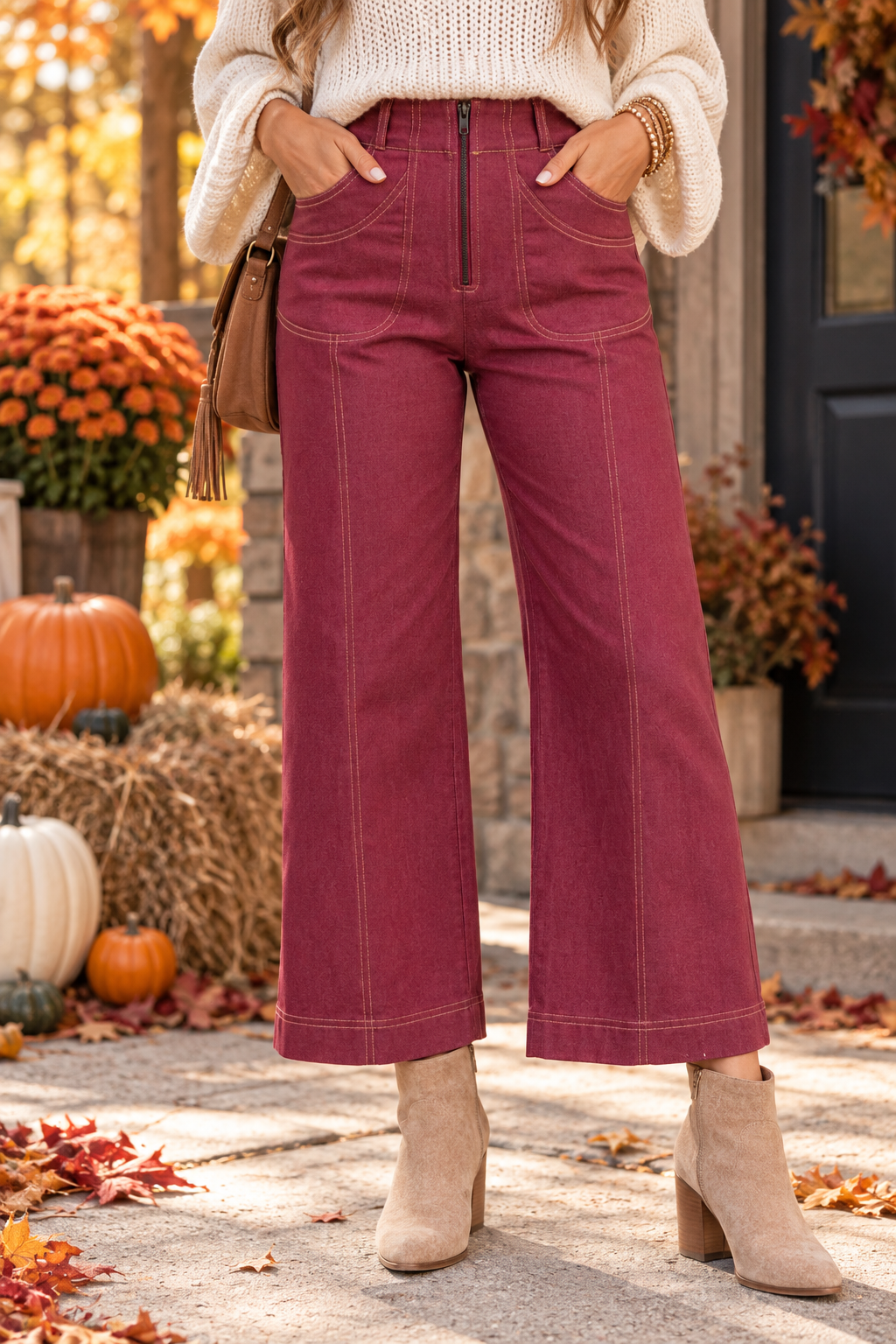 Cranberry Harvest Wide Leg Pants