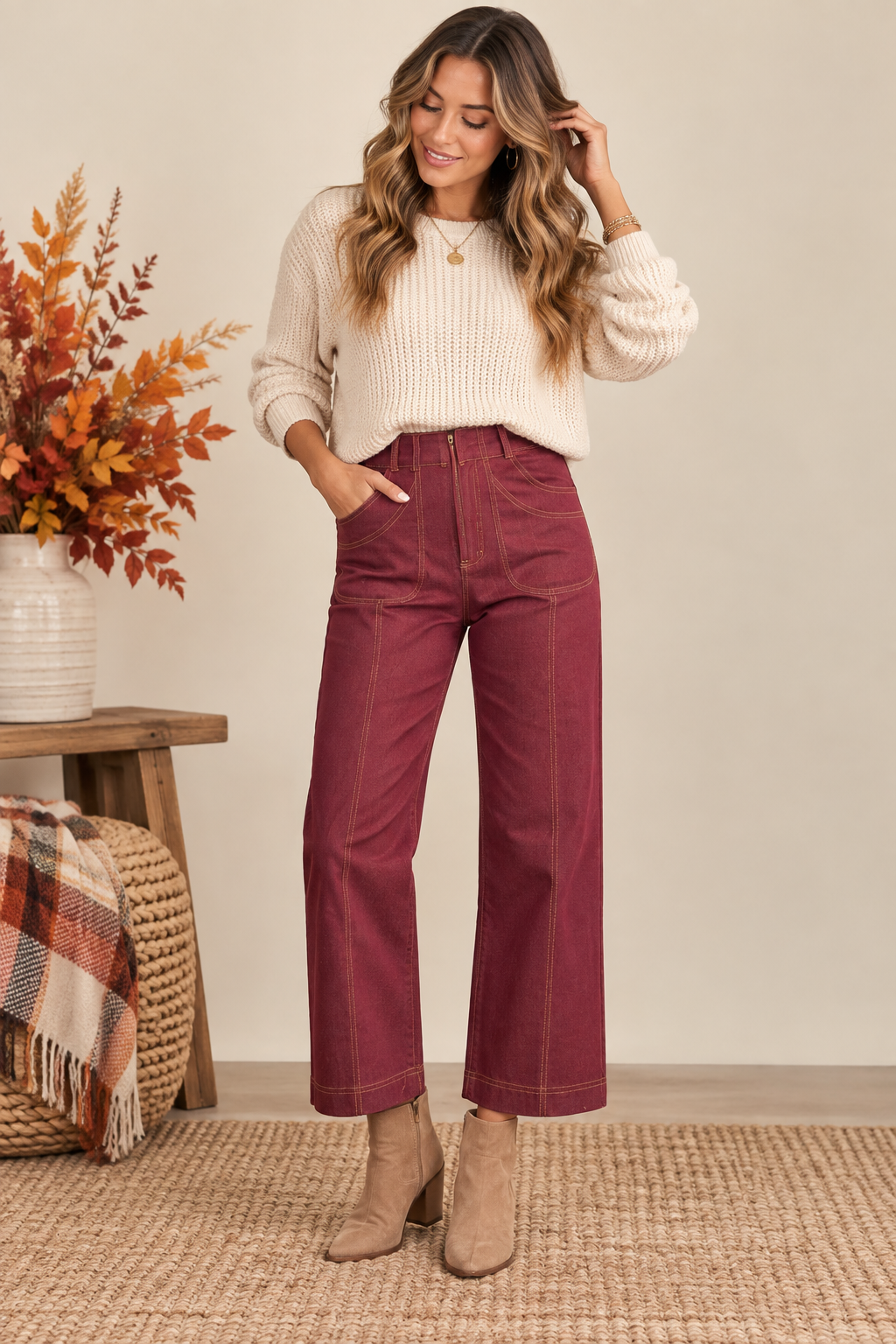 Cranberry Harvest Wide Leg Pants